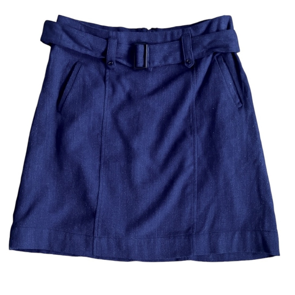 Merona Skirt POCKETS Navy Blue Skirt Buckle belt Sz 12 NWOT